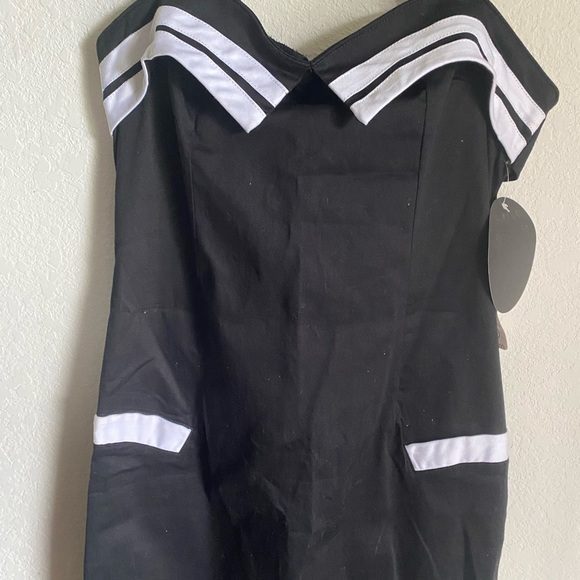 Collectif Retro Sailor Halter Rockabilly Straight Pencil Pin Up Black Dress 10 - Picture 7 of 16
